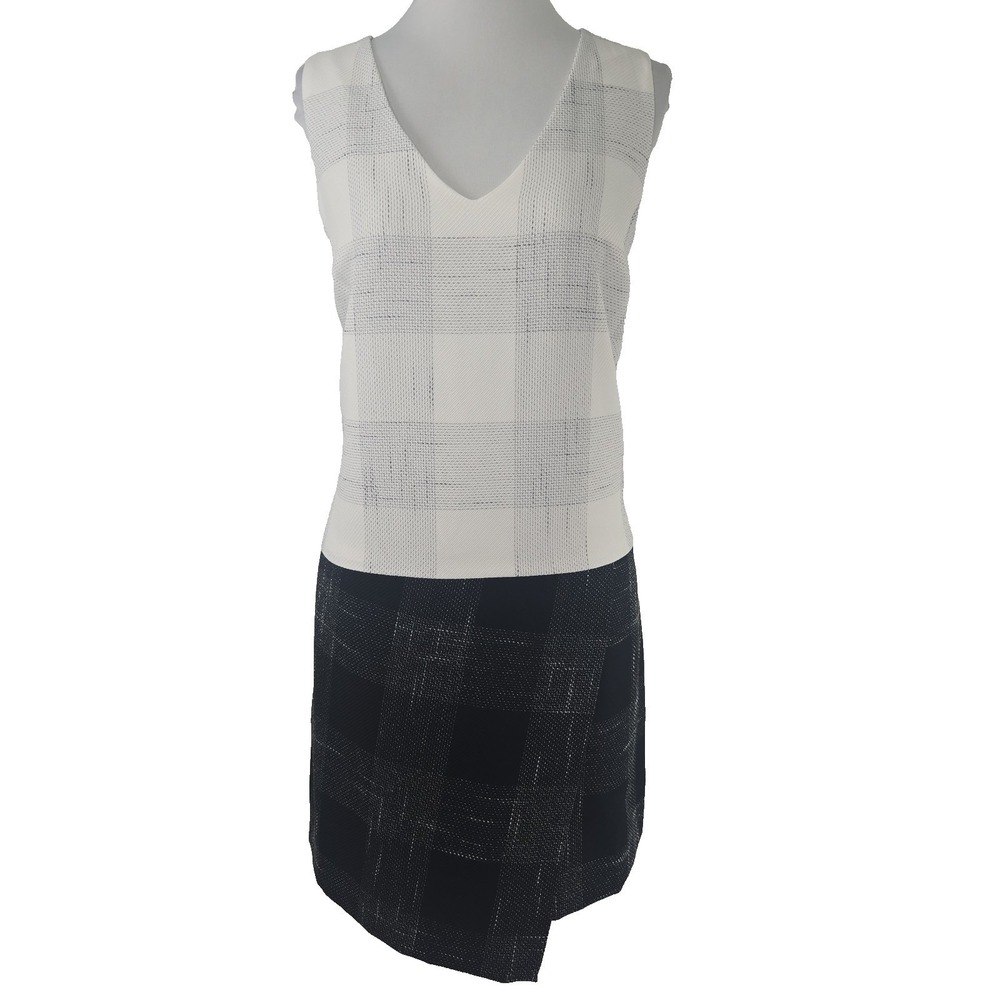 1.State Size 8 Shift Dress Black White Plaid Sleeveless Lined V-neck